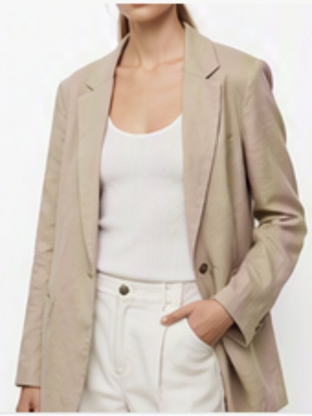 MANGO MNG 100% Lyocell Long Relaxed Beige Blazer Size S